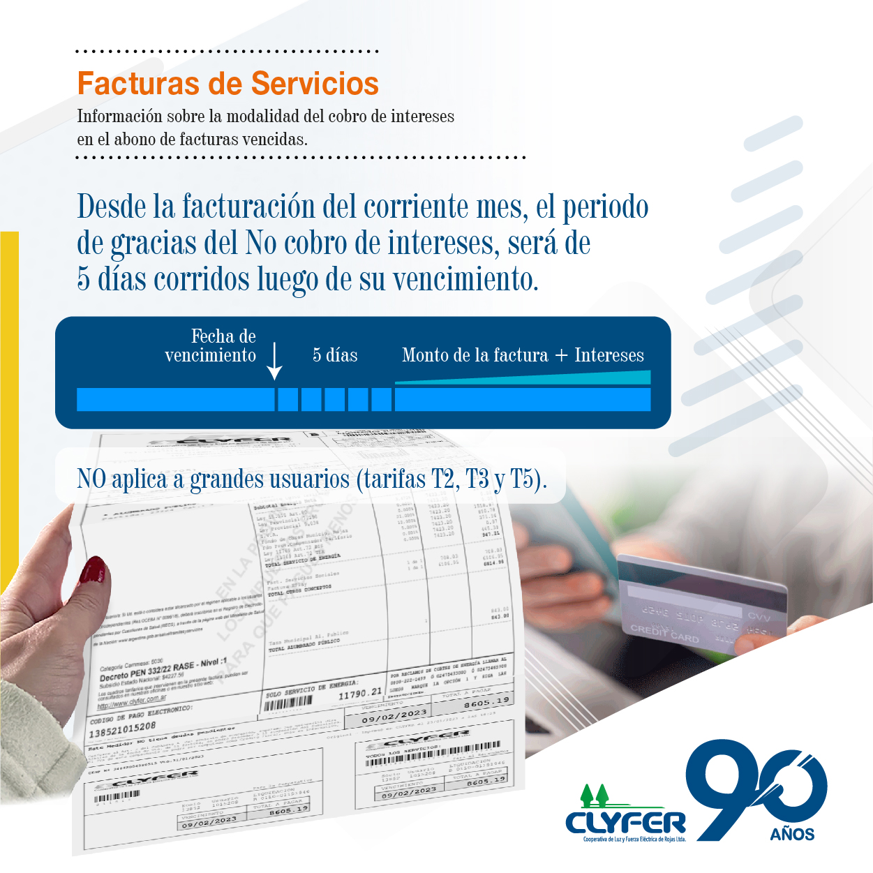 5 días, periodo de gracia luego del vencimiento de la factura