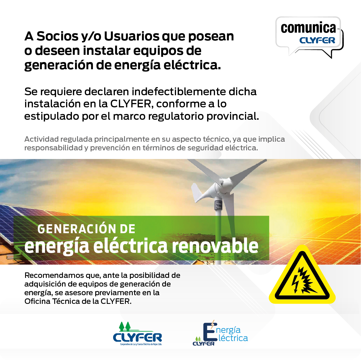 Comunicado a socios usuarios - Generación de energía eléctrica